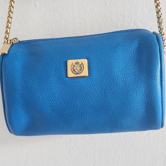 Vintage Liz Claiborne 90's barrel/messenger/cross body genuine leather blue bag - Picture 3 of 12